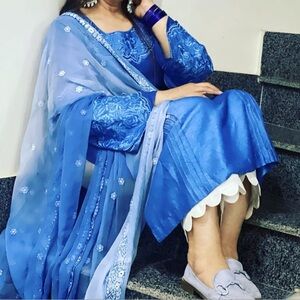 Pakistan Boutique Blue Embroidered/ cutwork suit with Dupatta
